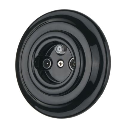 Bohemia-Design - Porseleinen retro TV/SAT-W-wandcontactdoos met afdekraam, zwart