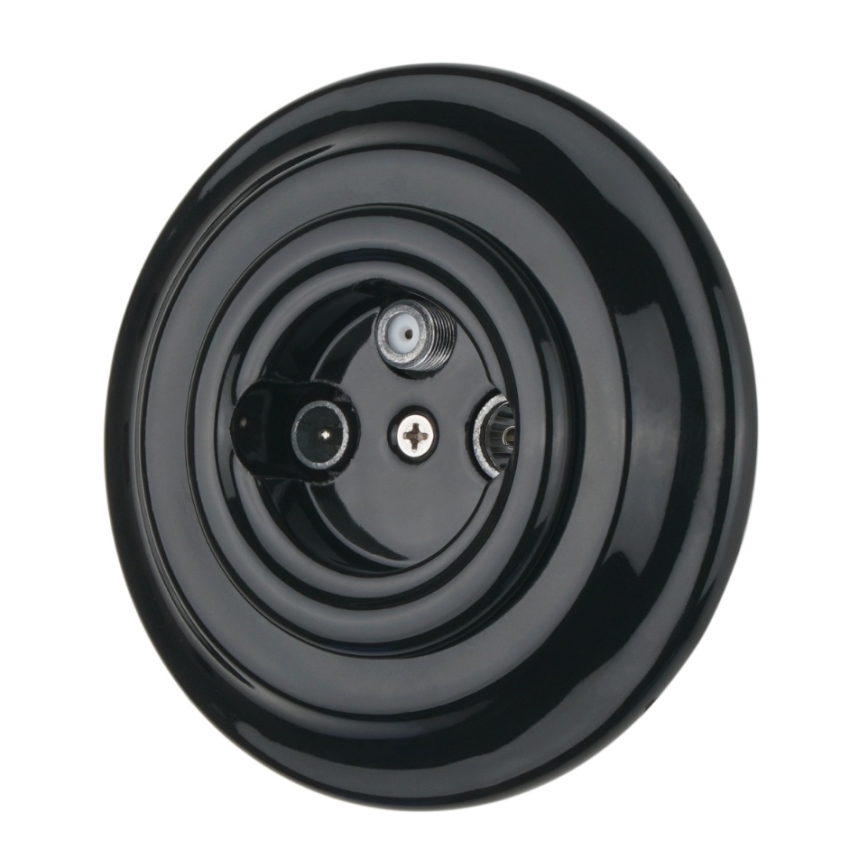 Bohemia-Design - Porseleinen retro TV/SAT-W-wandcontactdoos met afdekraam, zwart