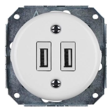 Bohemia-Design -Porseleinen retro USB-voedingsstopcontact zonder afdekraam 2x USB-A wit
