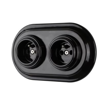 Bohemia-Design - Porseleinen retro wandcontactdoos voor huishoudelijk gebruik zonder afdekraam 250V/16A zwart