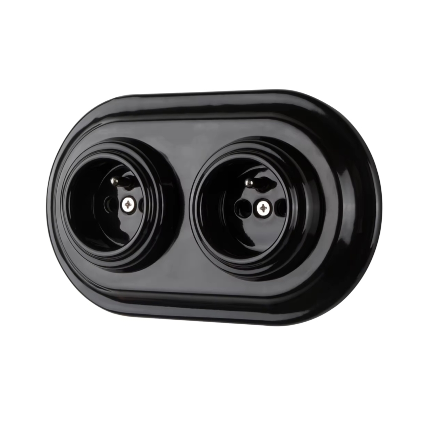 Bohemia-Design - Porseleinen retro-wandcontactdoos zonder afdekraam 250V/16A zwart