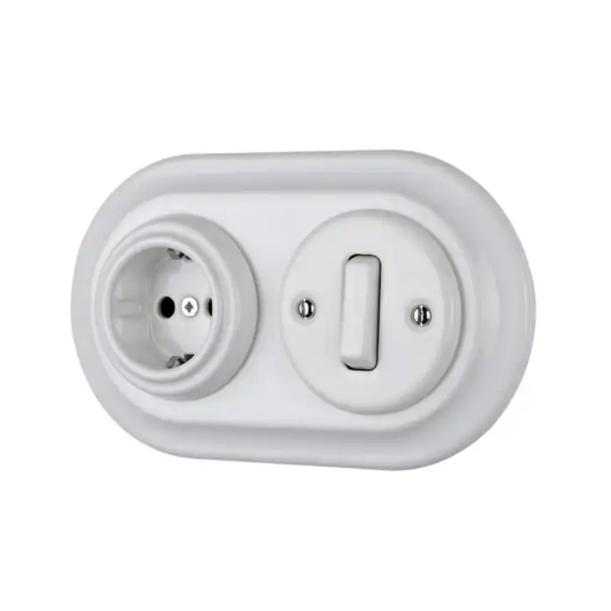 Bohemia-Design - Porseleinen retro-wandcontactdoos zonder afdekraam SCHUKO 250V/16A wit