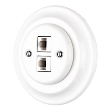 Bohemia-Design - Prise Ethernet rétro en porcelaine avec cadre 2x CAT.5E blanche