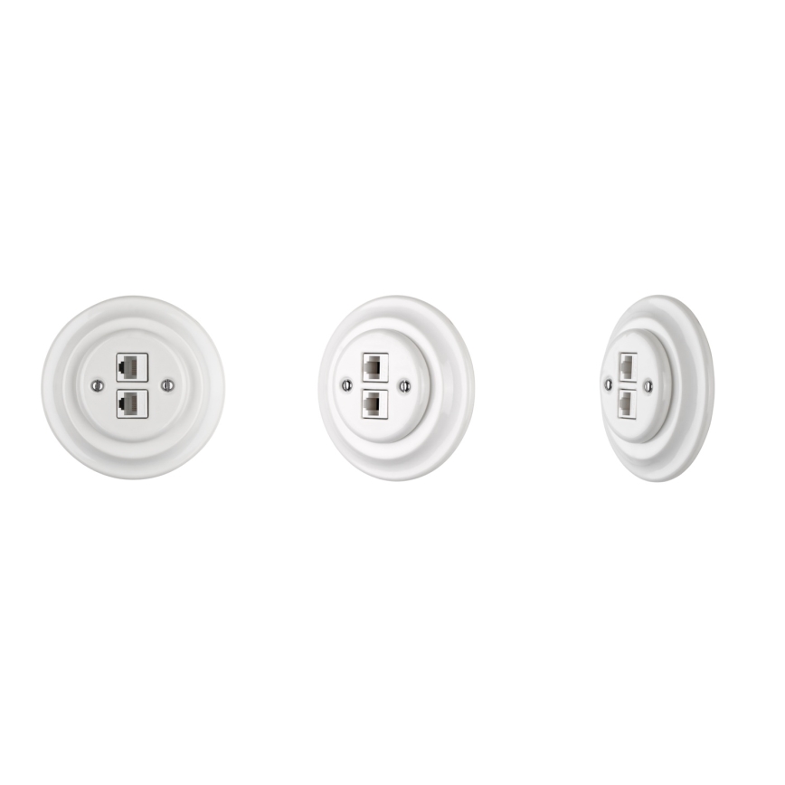 Bohemia-Design - Prise Ethernet rétro en porcelaine avec cadre 2x CAT.5E blanche