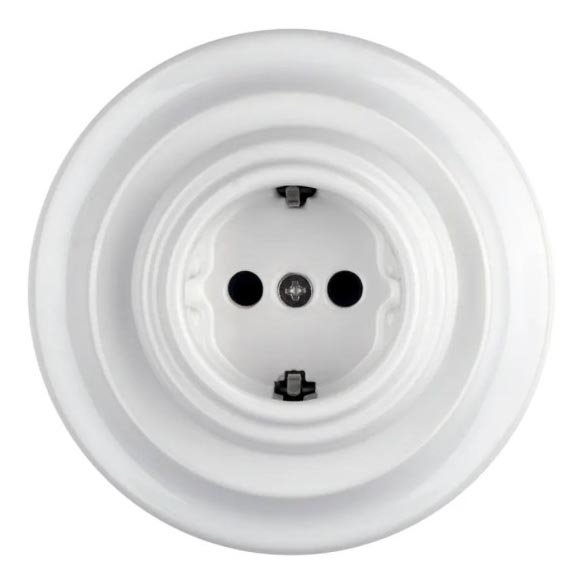 Bohemia-Design - Prise murale rétro en porcelaine avec cadre SCHUKO 250 V/16 A, blanche