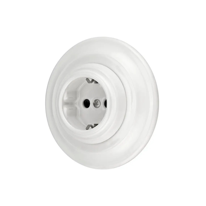 Bohemia-Design - Prise murale rétro en porcelaine avec cadre SCHUKO 250 V/16 A, blanche