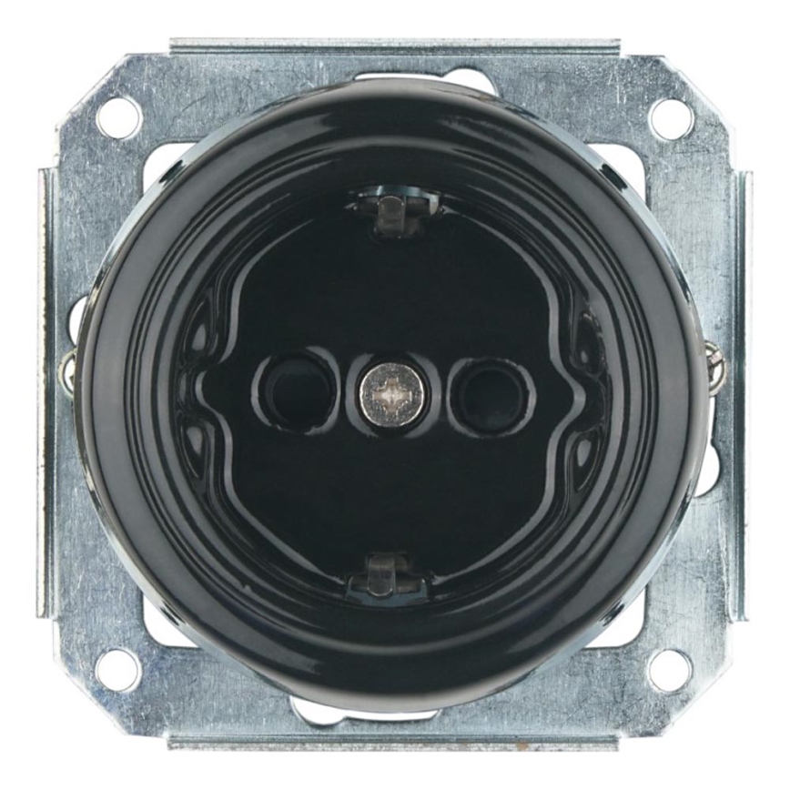 Bohemia-Design - Prise murale rétro en porcelaine sans cadre SCHUKO 250V/16A noire