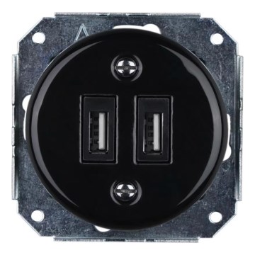 Bohemia-Design - Prise USB rétro en porcelaine sans cadre, 2 ports USB-A, noire