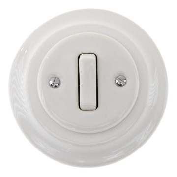 Bohemia-Design - Retro porseleinen enkele schakelaar met afdekraam nr. 1 wit