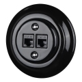 Bohemia-Design - Retro porseleinen Ethernet-wandcontactdoos met afdekraam, 2x CAT5e, zwart