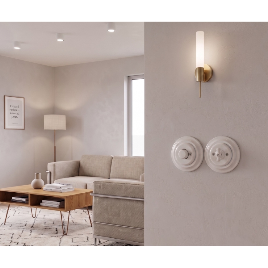 Bohemia-Design - Variateur rotatif rétro en porcelaine avec cadre 250 V/10 A blanc