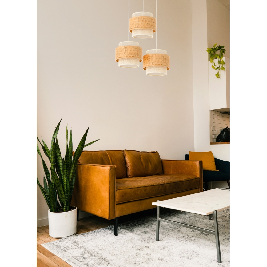 BOHO hanglamp aan snoer 3xE27/60W/230V jute/crème