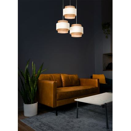 BOHO hanglamp met snoer 3xE27/60W/230V crème/jute