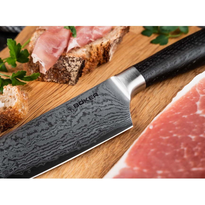 Böker - Couteau de chef en acier damassé DAMAST, lame 19,8 cm, manche en chêne