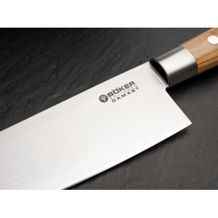 Böker - Couteau de cuisine en acier damassé DAMAST OLIVE 21,2 cm bois d'olivier