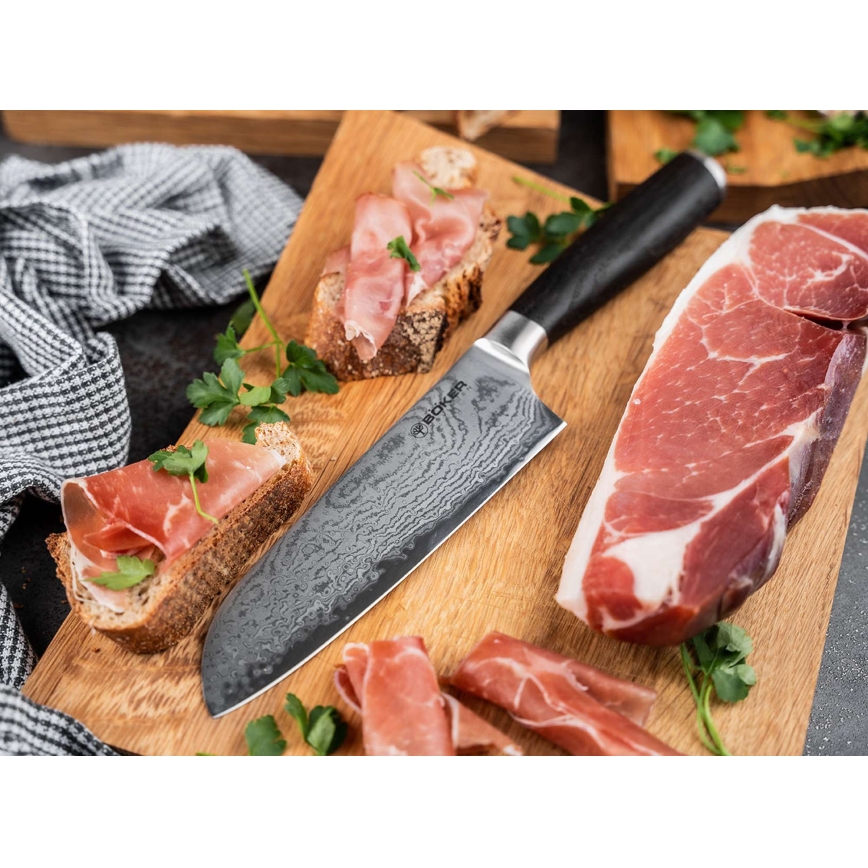 Böker - Couteau de cuisine santoku en damas DAMAST 16,5 cm chêne