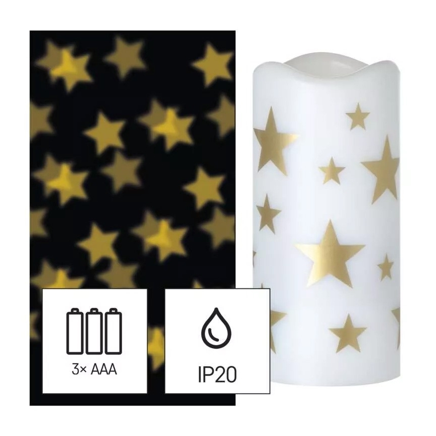 Bougie de Noël LED/3xAAA étoiles blanc chaud