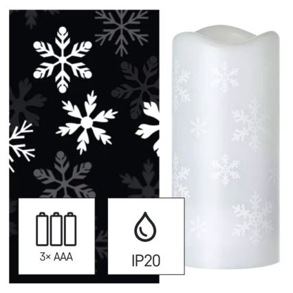 Bougie de Noël LED/3xAAA flocons de neige blanc froid