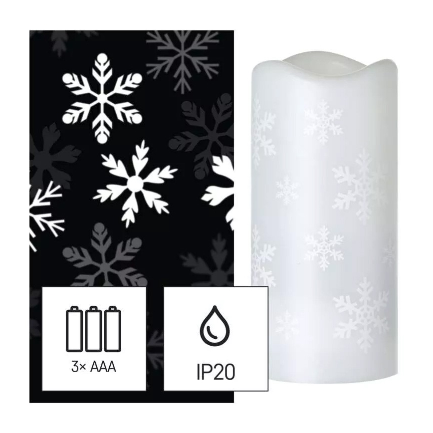 Bougie de Noël LED/3xAAA flocons de neige blanc froid