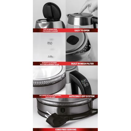Bouilloire BerlingerHaus avec thermorégulation 1,7 l 2200W/230V acier inoxydable/rouge