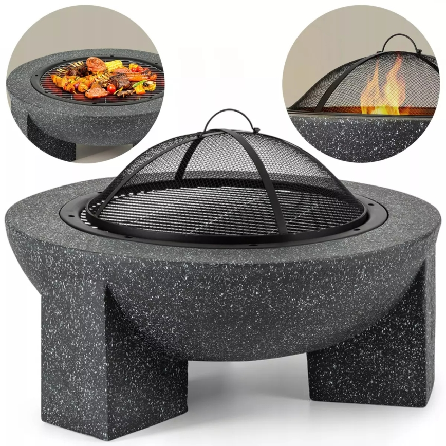 Brasero portable avec grille 74x30 cm noir/granit foncé