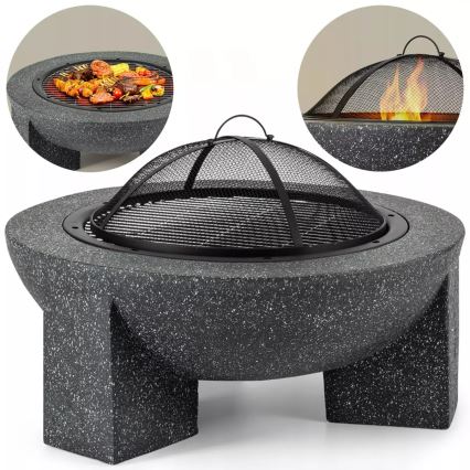 Brasero portable avec grille 79,5x38 cm noir/granit foncé