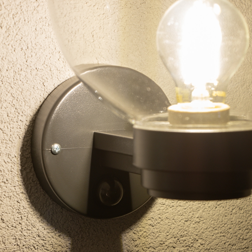 BRILAGI - Applique murale d'extérieur avec détecteur de mouvement HARBOR 1xE27/40W/230V IP33 noir/transparent