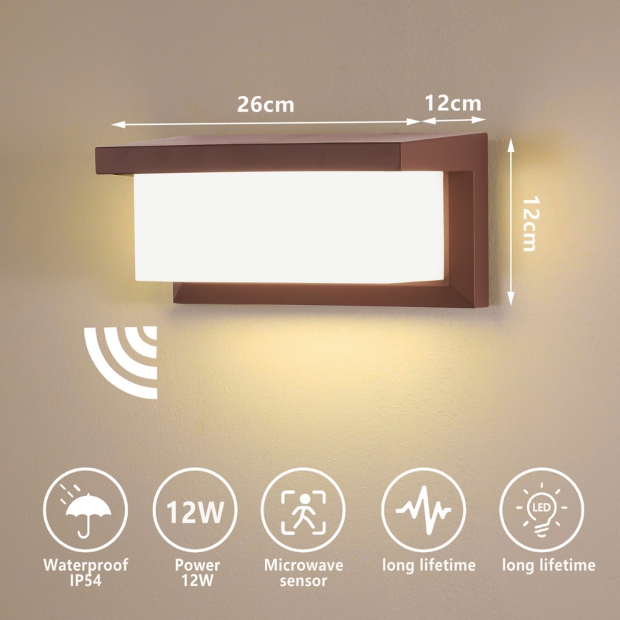 Brilagi - Applique murale d'extérieur LED avec capteur BRICKY LED/12W/230V marron IP54