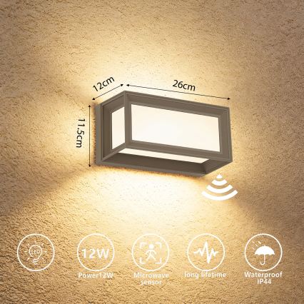 Brilagi - Applique murale d'extérieur LED PARKER avec détecteur de mouvement LED/12W/230V gris IP44