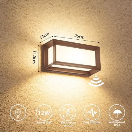 Brilagi - Applique murale extérieure LED avec détecteur PARKER LED/12W/230V marron IP44