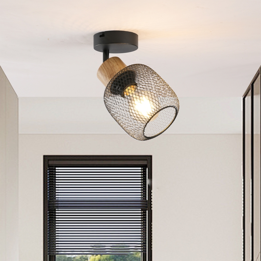 Brilagi - Applique murale directionnelle BASKLITE 1xE27/15W/230V hévéa/noir