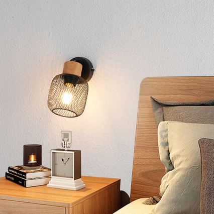 Brilagi - Applique murale directionnelle BASKLITE 1xE27/15W/230V hévéa/noir