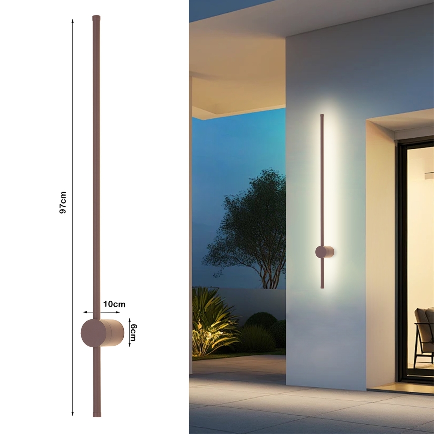 Brilagi - Applique murale d'extérieur LED AURA, 20 W, 230 V, 3000 K, IP54, 97 cm, marron, IRC 90