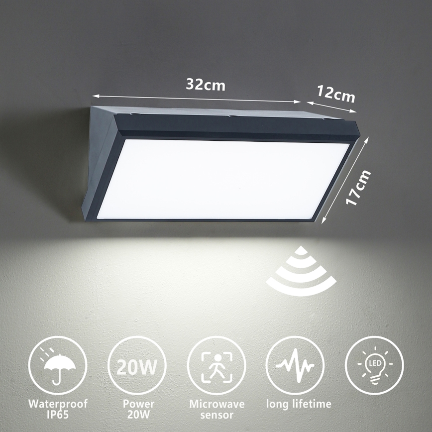 Brilagi - Applique murale extérieure avec détecteur TRIANGLE LED/20W/230V anthracite IP65