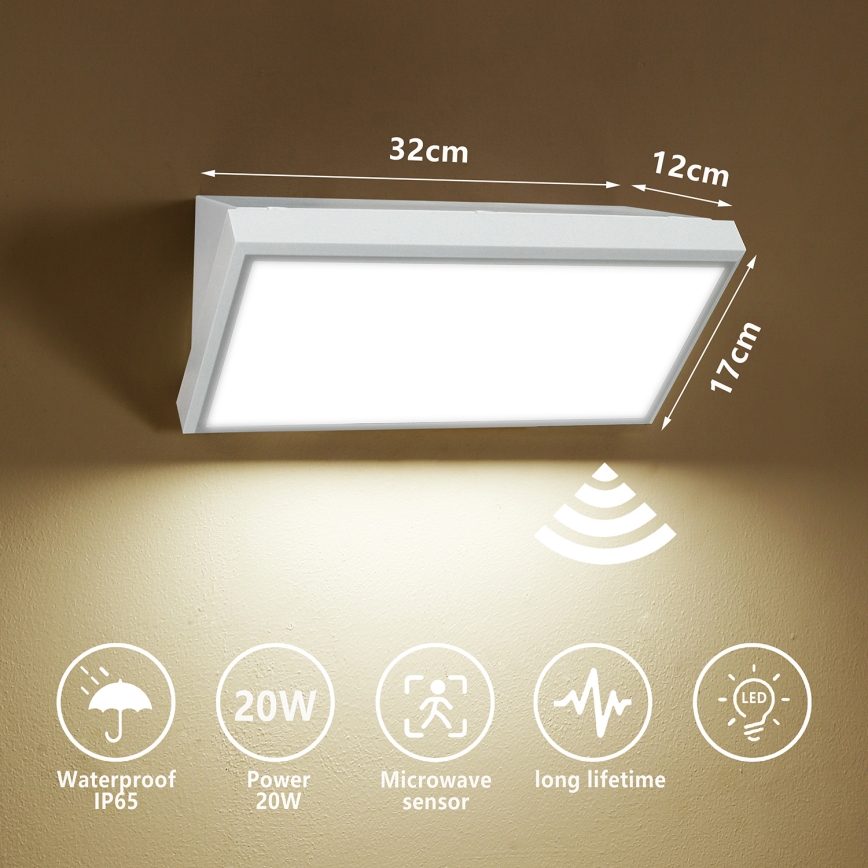 Brilagi - Applique murale extérieure avec détecteur TRIANGLE LED/20W/230V blanc IP65