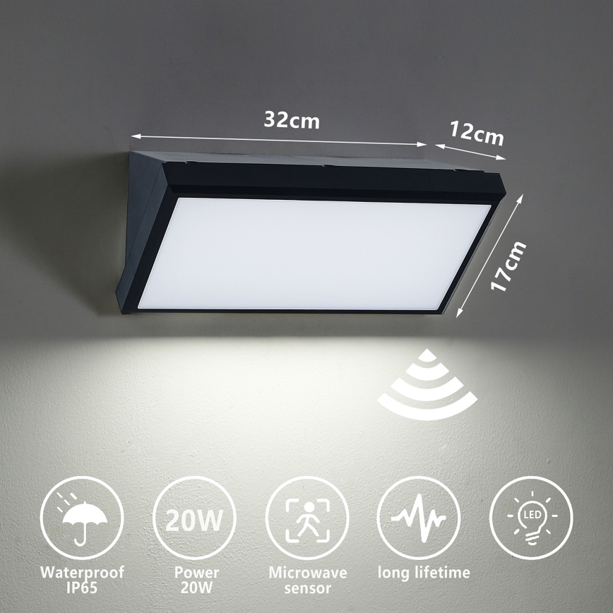 Brilagi - Applique murale extérieure avec détecteur TRIANGLE LED/20W/230V noir IP65