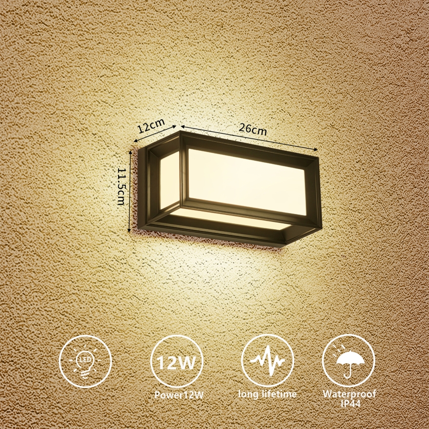 Brilagi - Applique murale extérieure PARKER LED/12W/230V 3000/4500/6000K noire IP44