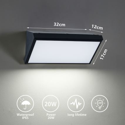 Brilagi - Applique murale extérieure TRIANGLE LED/20W/230V 3000/4000/6500K noir IP65