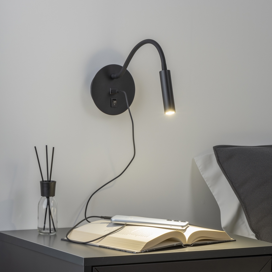 Brilagi - Applique murale flexible avec port USB MAYA LED/3W/230V 4000K noir