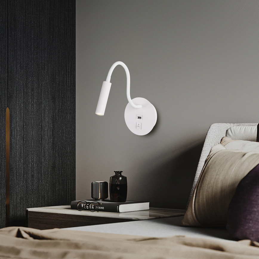 Brilagi - Applique murale flexible avec port USB MAYA LED/3W/230V 4000K blanc