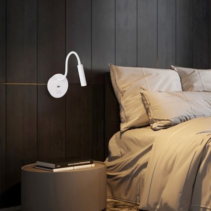 Brilagi - Applique murale flexible avec port USB MAYA LED/3W/230V 4000K blanc