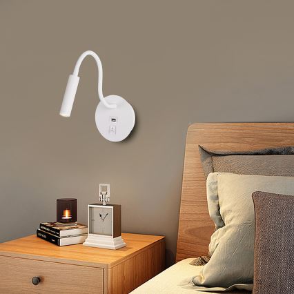 Brilagi - Applique murale flexible avec port USB MAYA LED/3W/230V 4000K blanc