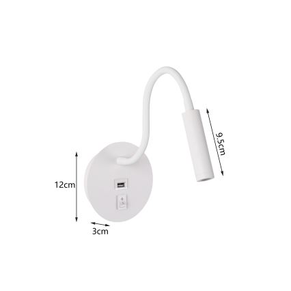 Brilagi - Applique murale flexible avec port USB MAYA LED/3W/230V 4000K blanc