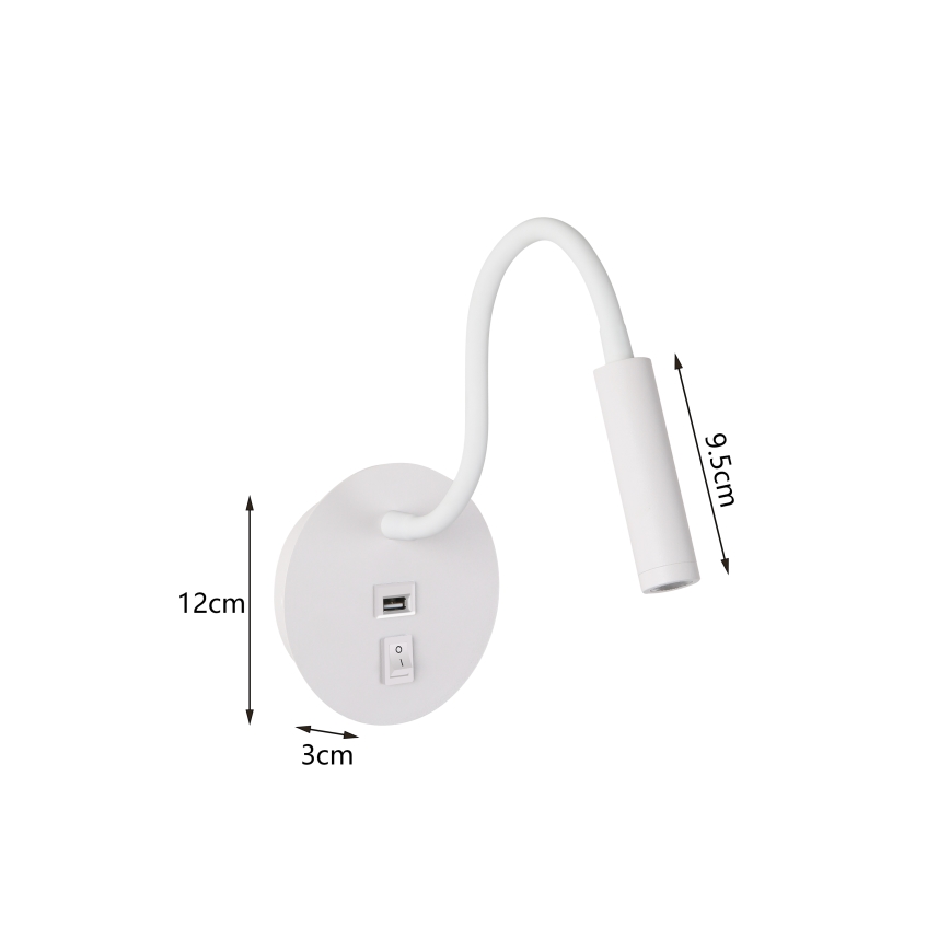 Brilagi - Applique murale flexible avec port USB MAYA LED/3W/230V 4000K blanc