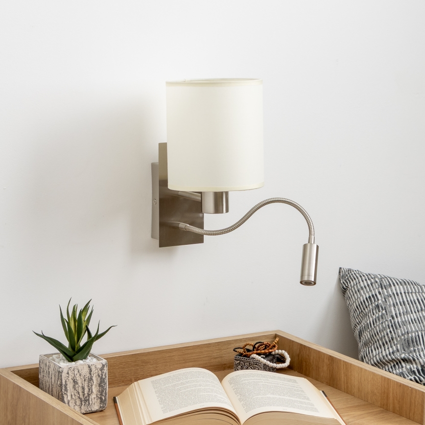 Brilagi - Applique murale flexible NUBILA 1xE27/25W/230V + LED/3W chrome mat/crème