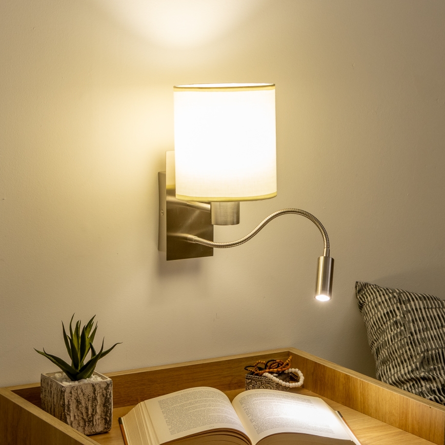 Brilagi - Applique murale flexible NUBILA 1xE27/25W/230V + LED/3W chrome mat/crème