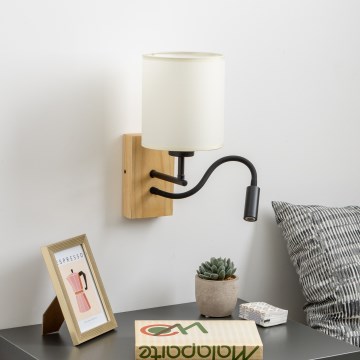 Brilagi - Applique murale flexible NUBILA WOOD 1xE27/25W/230V + LED/3W chêne/noir/crème