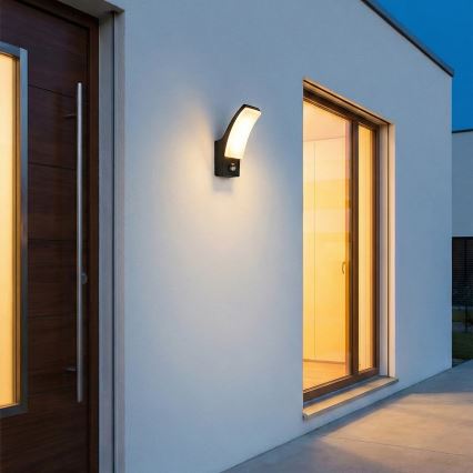 BRILAGI - Applique murale extérieure LED avec détecteur de mouvement et capteur crépusculaire ARCELO LED/12W/230V IP65 noire