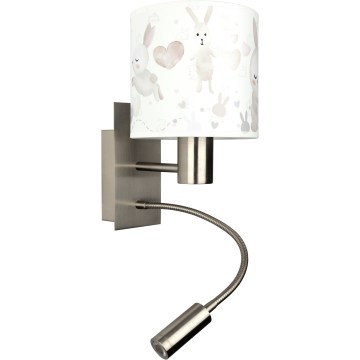 Brilagi - Applique murale LED enfantine flexible BOBO 1xE27/25W/230V + LED/3W chrome mat/blanc/motifs lapins