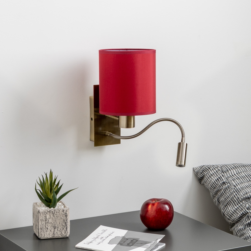 Brilagi - Applique murale LED flexible NUBILA 1xE27/25W/230V+LED/3W laiton/Pompéien rouge